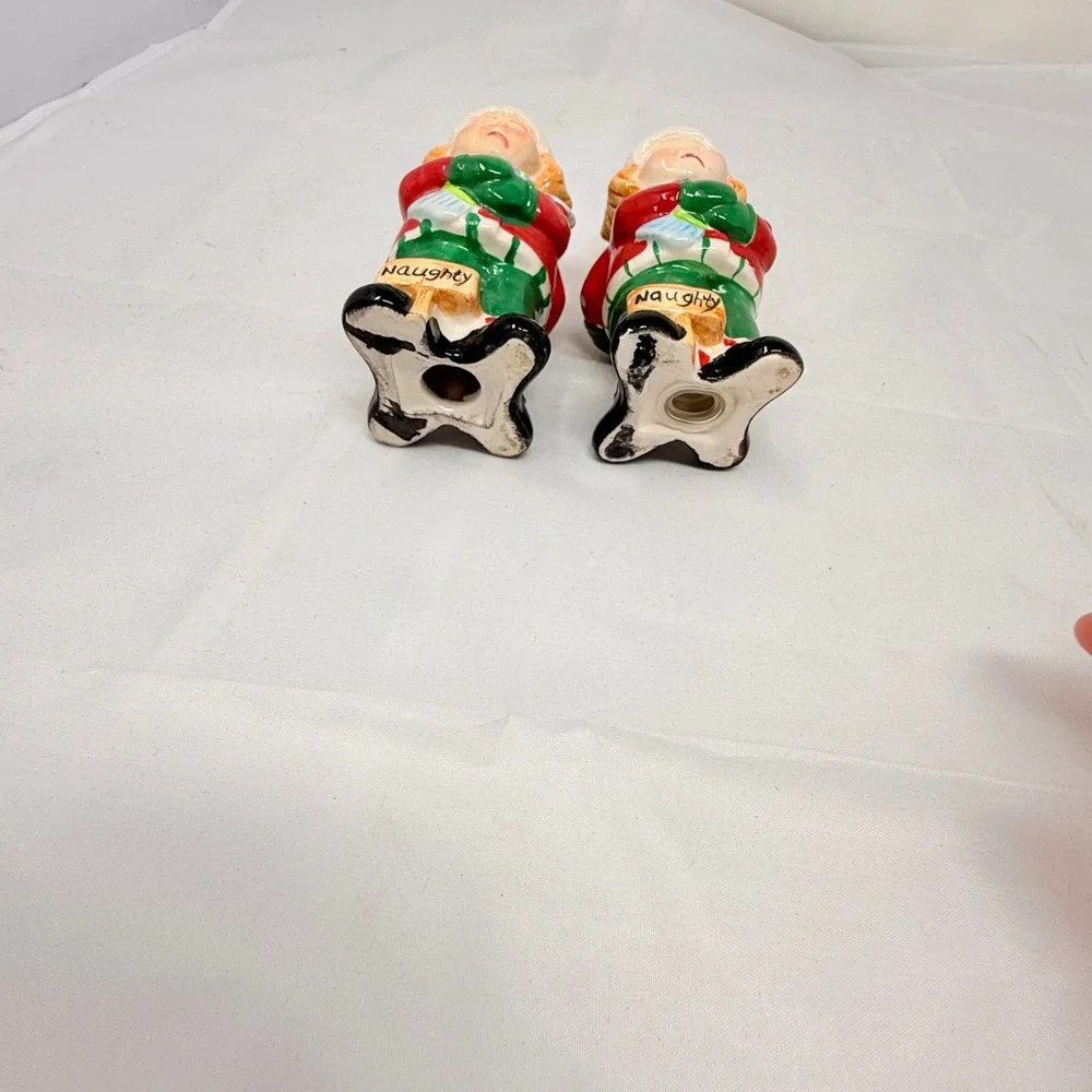 Vintage Style Christmas Naughty and Nice Ceramic Salt and Pepper Shaker Set